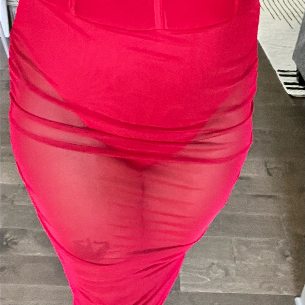 Missguided Red Sheer bodysuit dress - Picture 6 of 7